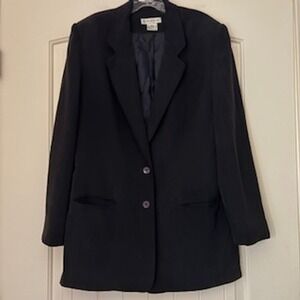 CHAUS‎ Black 100%Silk Blazer Jacket Women Sz 14 Double Button Lined Academia